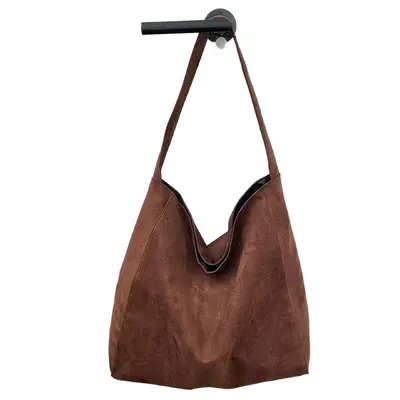 Suede-Look Women's Bag Large Capacity Leopard Print Retro Single Shoulder Bag - 5