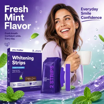 V34 Purple Teeth Whitening Strips, Low-Sensitivity, for Smoke Stains - 3