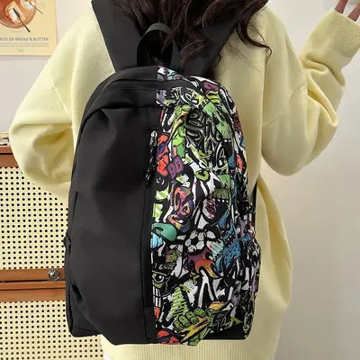 Boys' Graffiti Backpack, American Style Junior High Schoolbag - 2