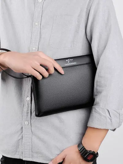 Men's Genuine Leather Clutch, Business Envelope Style, Full-Grain Cowhide - 5