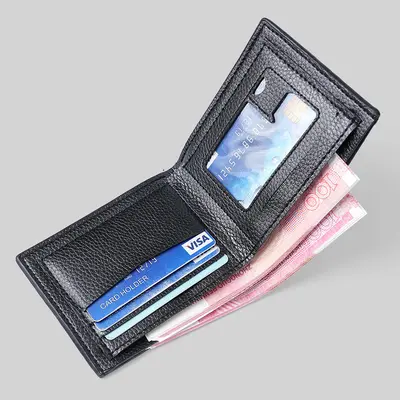 Kısa erkek cüzdanı, fermuarlı, ultra ince, PU deri, iki katlı - 3