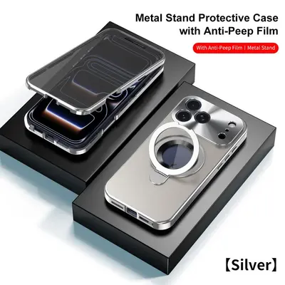Magnetic Stand Case for iPhone 16 Pro Max, Drop-Proof, Privacy Glass Compatible - 8