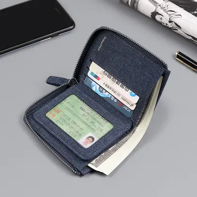 Yinghuang Paolo Men's Short Canvas Wallet with Multiple Card Slots and Coin Pocket - 4