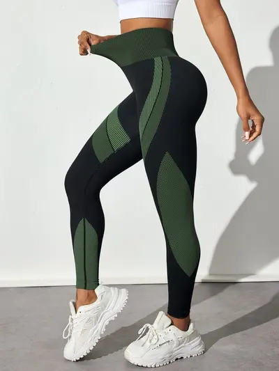 Nahtlose Yoga-Leggings mit hohem Bund, schwarz gestreift - 7