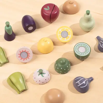 Wooden Early Education Intelligent Simulation 14-piece Tableware Fruit Cutting Play Set Baby Pretend Play Kitchen Toy