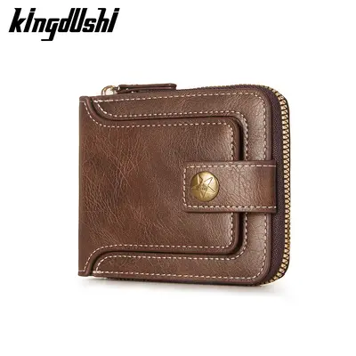 Men's Short Leather Wallet, Retro Horizontal Zipper, Card Holder - 8