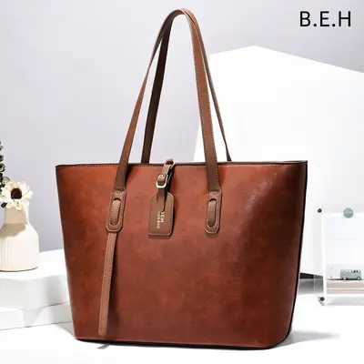 Kraft Kağıt Desenli Tote Çanta, Kaliteli Kadın El Çantası - 7