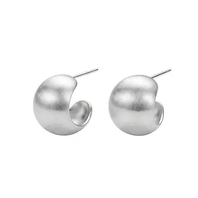S999 sterling silver needle earstud, metal brushed, unique design - 5