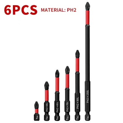 PH2 Manyetik Kaymaz Çapraz Bit Seti 25-150mm Tornavida Ucu Yüksek Sertlik Elektrikli Tornavida Aracı - 6
