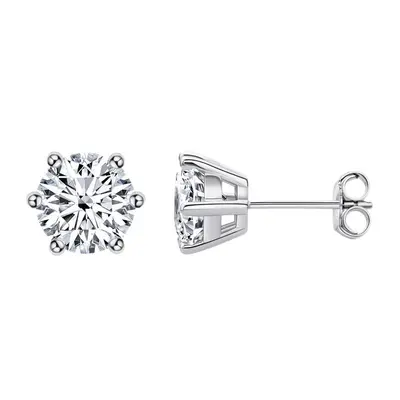 S925 Silver Moissanite Stud Earrings, Six-Claw, D-Color, for Women