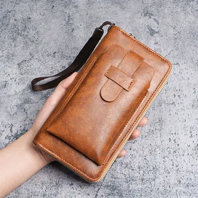 Men's Long Leather Wallet, Multi-Card Slots, 2-in-1 with Zip and Phone Pocket - 9