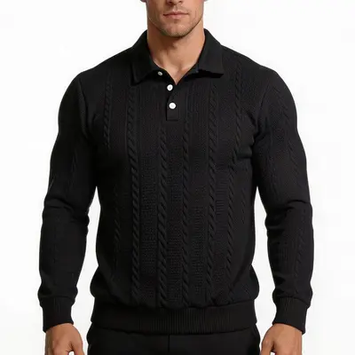 Erkek Açık Yaka POLO Yaka Ağır Gramajlı Jakarlı Rahat Sweatshirt - 8