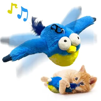 Electric Plush Cat Toy, Sound and Vibrating Bird with Moving Wings - 10