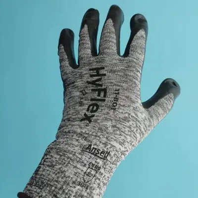 ANSELL HyFlex 11-801 Protective Gloves, Black Foam Nitrile Palm Coating