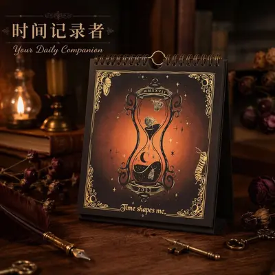 2027 Retro Wall Calendar, Gold-Foil, Hourglass Design