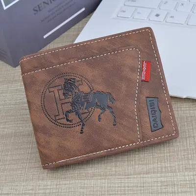 Men's Retro Short Zip Wallet with Embossed Finish and Multi-Card Holder - 8