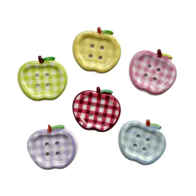 Cute Apple Plaid Button Set for DIY Jewelry and Phone Cases