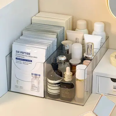 Maske saklama kutusu şeffaf bölmeli PP dressing rafı