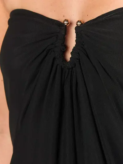 Women's Mesh Dress, Sheer Bodice, Backless, Small V-Neck, Black