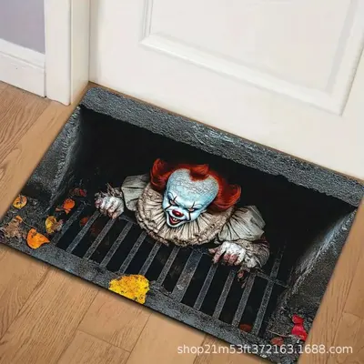 Halloween 3D Clown-Schädel Türmatte, Horror-Teppich für den Eingang - 5