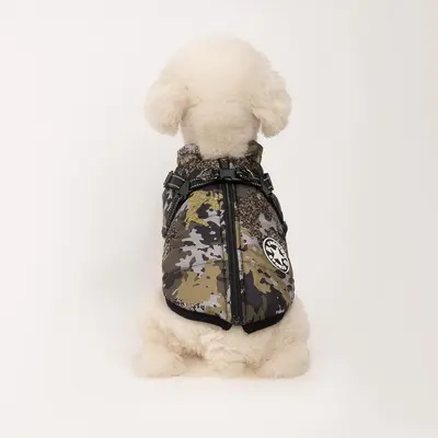 Winter Dog Clothes, Thickened Cotton Vest with Reflective Strap and Harness