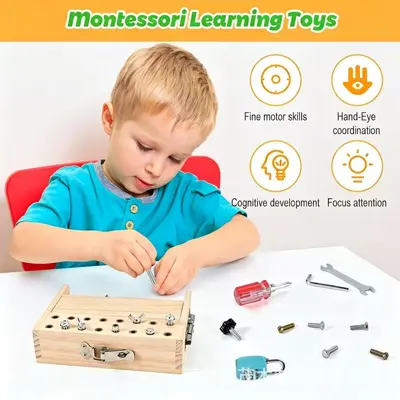 Montessori ahşap tornavida oyuncak seti, çocuk eğitimi