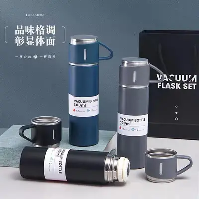 Edelstahl-Thermobecher-Set mit drei Deckeln und Geschenkbox - 4