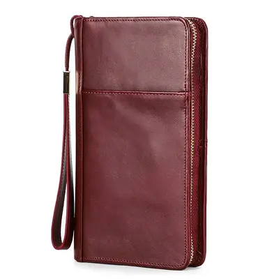 Schwarzer Engel RFID Anti-magnetische Reise-Familienpass Kosmetiktasche multifunktionale Reißverschlusstasche aus echtem Leder mit Armband - 9