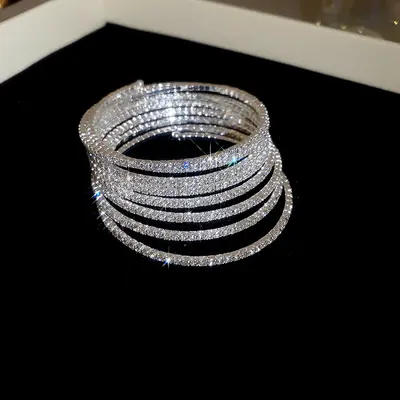 Artificial pearl multilayer rhinestone stretch bracelet - 7