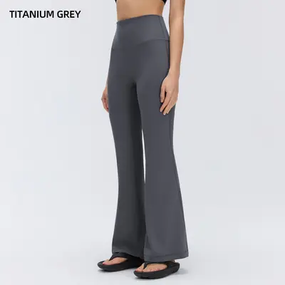 Yüksek bel yoga taytı kadın şeftali kaldırma flare pantalonu D26017 - 9