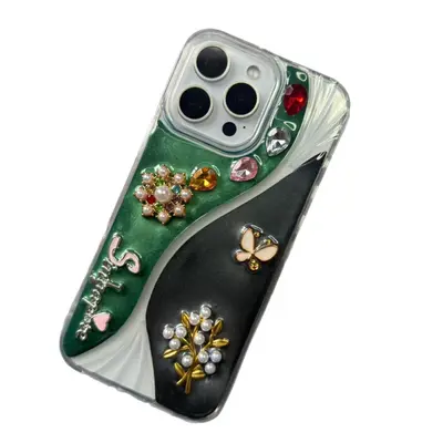 iPhone 17 Pro Max case with pearl necklace and butterfly details