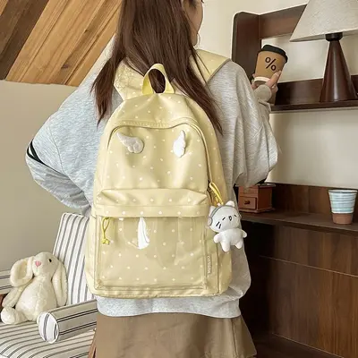 Blue Polka Dot Retro Backpack, Small Capacity, Japanese Style - 4