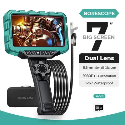 Industrial endoscope, dual lens, 360° rotatable, 7 inch screen, HD
