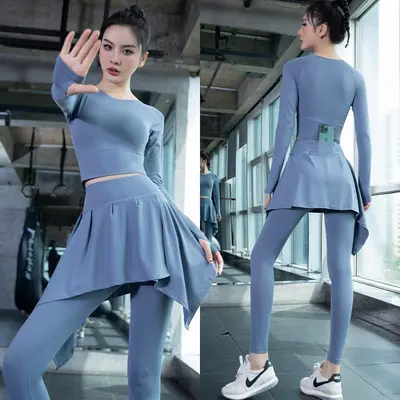 Yoga spor seti kadın, iç göğüs pedli, tek parça, uzun kollu