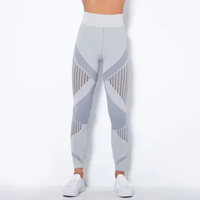 Dikişsiz örme çizgili yoga pantolonu kadın, nem emici spor taytı - 6