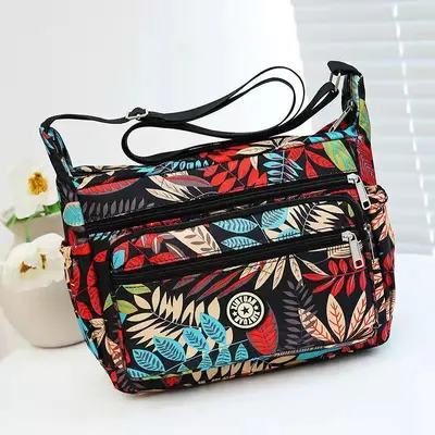 Small Square Printed Canvas Crossbody Bag with Oxford Fabric Details - 11