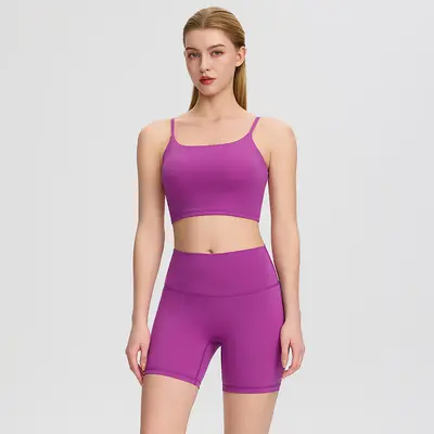 Women's Running Sports Set with Bra Pad Tank Top and High-Waist Yoga Shorts - 6
