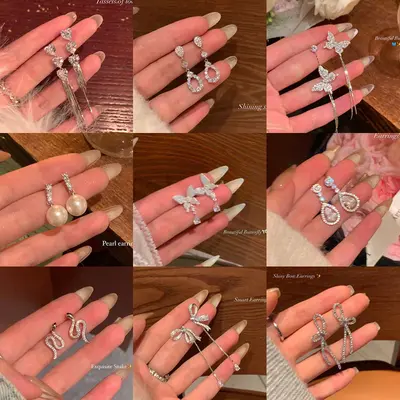 Korean zircon bow earrings for women, lightweight luxury