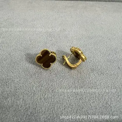 Vierblatt-Kleeblatt Ohrstecker, 18K Roségold rote Achat - 12