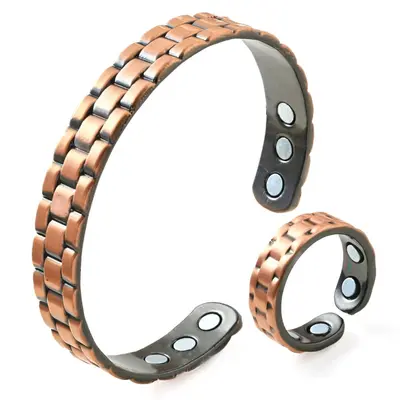 3D Two-Tone Magnetic Stone Bracelet, 9 Magnets, Open Cuff - 12