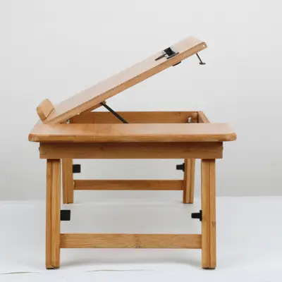 Bamboo Foldable Bed Table, Height-Adjustable Laptop Desk