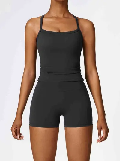 Fitness Two-Piece Set Nude-Feel Quick-Dry Tight Yoga Set Fashion Cross Strap Shorts Lifting Tummy-Control Hip-Lifting Women