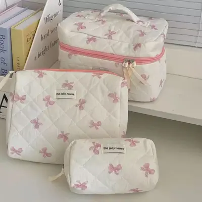 Große Kosmetiktasche mit Blumenmuster, gesteppte Make-up-Tasche - 8