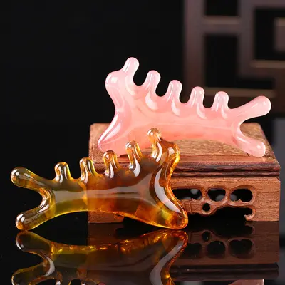Premium reçine gua sha güzellik tahtası, çok fonksiyonlu baş terapisi, yüz akupresürü, baş ve vücut için meridyen masaj tarağı, dörtü bir arada.