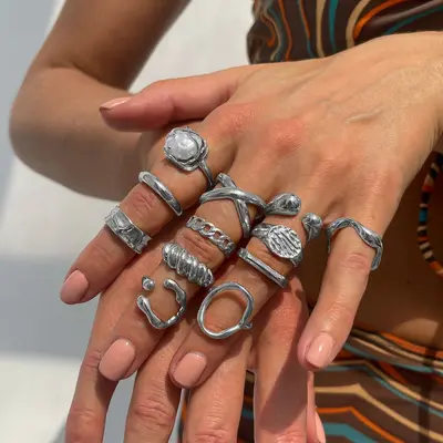 Pearl hollow open ring set alloy design