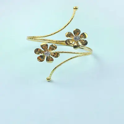 Rhinestone Flower Open Arm Bangle, Geometric Bracelet - 9