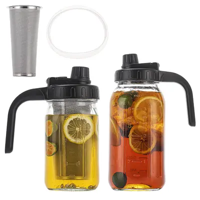 2000ml Glass Juice Bottle with Screw Lid, Leak-Proof Cold Water Pitcher