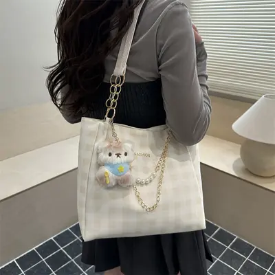 Women's Plaid Large Capacity Single Shoulder Tote Bag - 3
