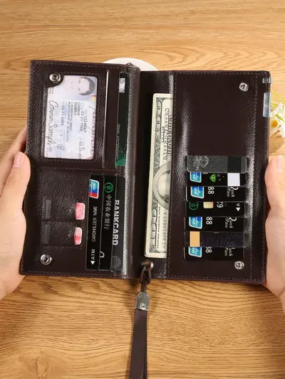 Erkek Uzun Deri Cüzdan, Lüks İş Tipi, Çok Kartlıklı - 3