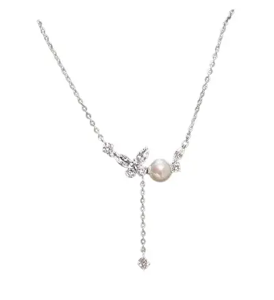 Süßwasser-Perlenschmetterlingshalskette, S925 Silber - 8